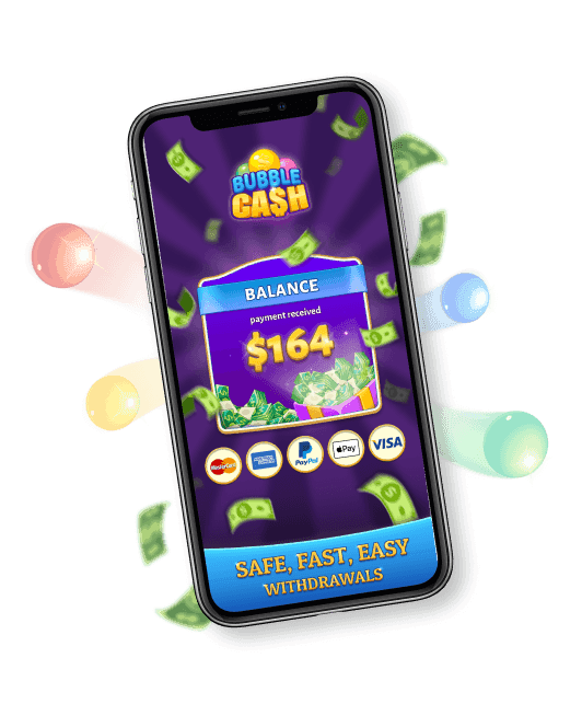 Mobile phone showing the money balance screen from Bubble Cash game