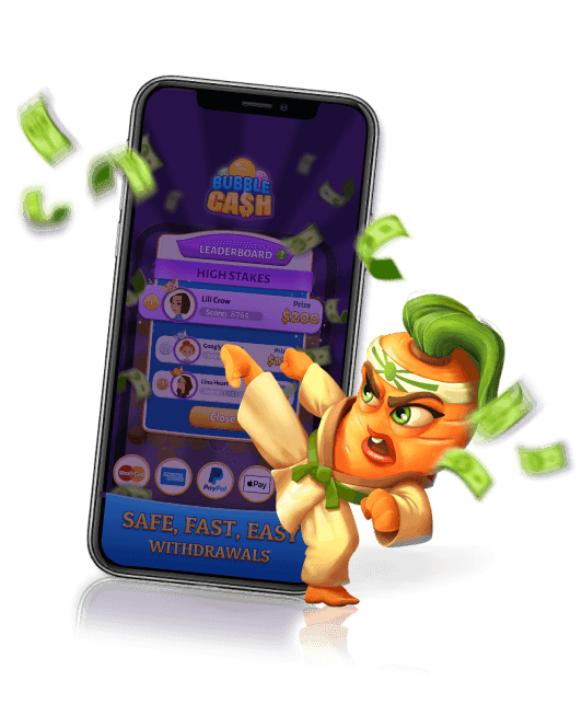Mobile phone showing the leaderboard screen from Bubble Cash game