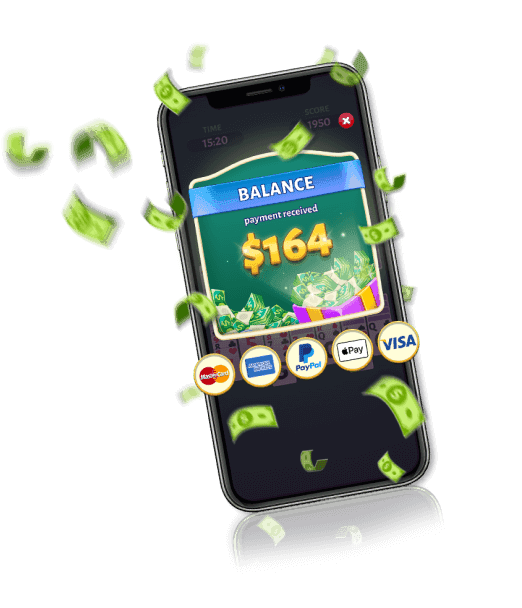 Mobile phone showing the money balance screen from Solitaire Cash game
